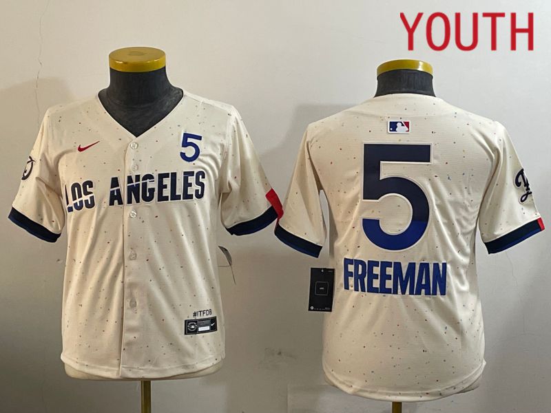 Youth Los Angeles Dodgers 5 Freeman Cream Fashion Nike Game MLB Jersey style 1